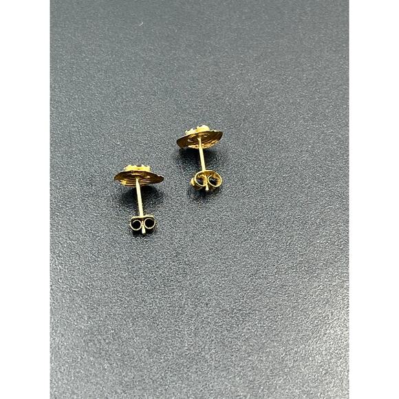 Vintage 10K Gold Blue Topaz Ridged Genuine Gemstone 40g Small Stud Earrings - Picture 5 of 14